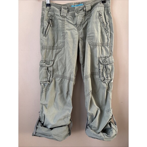 Aeropostale Y2K Juniors Cargo Pants Green Low Rise Roll Tab Size 3/4 - Picture 1 of 9